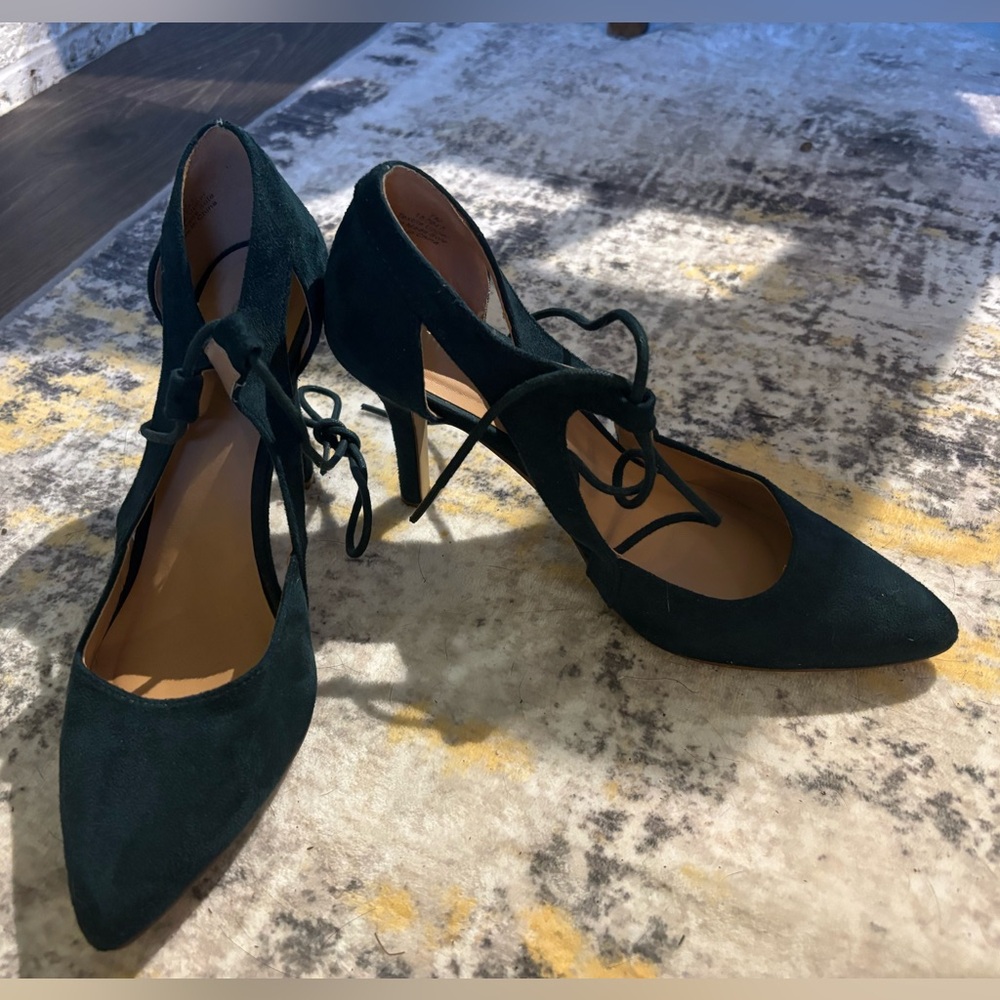 Diba Dark Green Lace-Up Heels